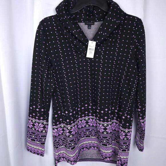 NWT Talbots Womens Small Fair Isle Jacquard Shawl Collar Tunic Pullover - Picture 1 of 6